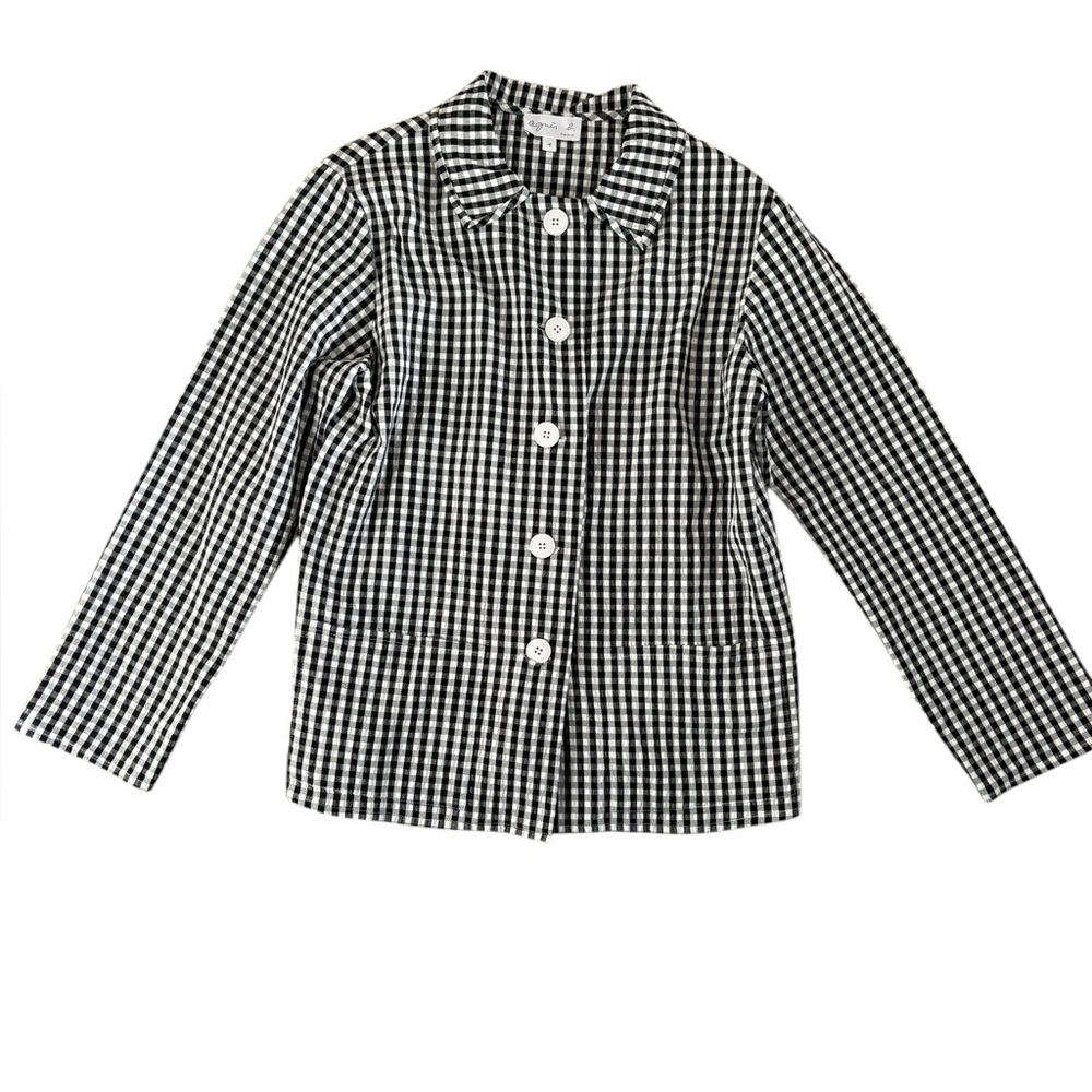 Agnès B. Paris Gingham Button-Up Shirt Black White Size 1/Small - Picture 6 of 14
